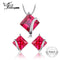 Sterling Silver Classic Square 6.1ct Synthetic Ruby Stud Earrings And Pendant Set AExp