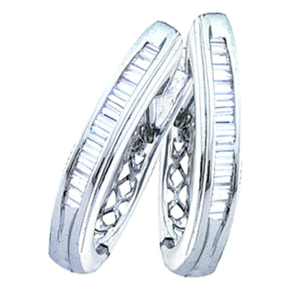 Sterling Silver G&D Sterling Silver Baguette Diamond Channel-set Women's Oblong Hoop Earrings 1-4 Cttw - FREE Shipping (USA/CAN) JadeMoghul