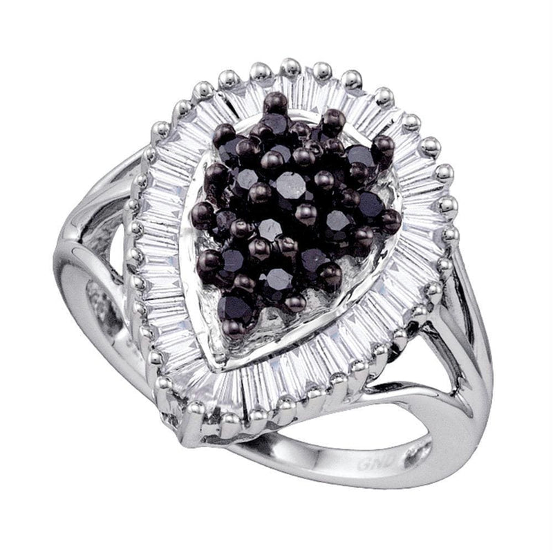 Sterling Silver G&D Sterling Silver Black Color Enhanced Round Baguette Diamond Women's Teardrop-shape Cocktail Ring 1.00 Cttw - FREE Shipping (USA/CAN) JadeMoghul
