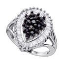 Sterling Silver G&D Sterling Silver Black Color Enhanced Round Baguette Diamond Women's Teardrop-shape Cocktail Ring 1.00 Cttw - FREE Shipping (USA/CAN) JadeMoghul