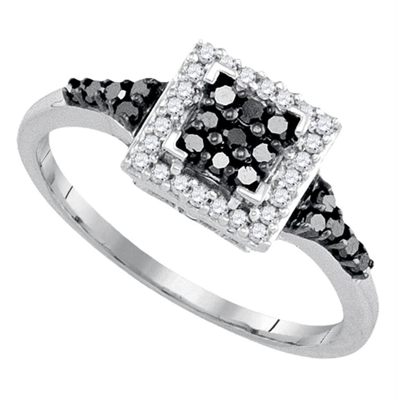 Sterling Silver G&D Sterling Silver Black Color Enhanced Round Diamond Women's Square Halo Cluster Ring 1/3 Cttw - FREE Shipping (USA/CAN) JadeMoghul
