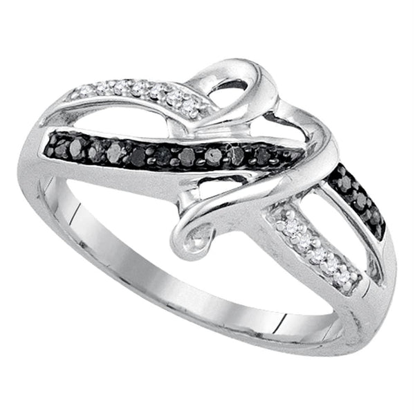 Sterling Silver G&D Sterling Silver Black Color Enhanced Round Pave-set Diamond Womens Band Ring 1/10 Cttw JadeMoghul Inc. 