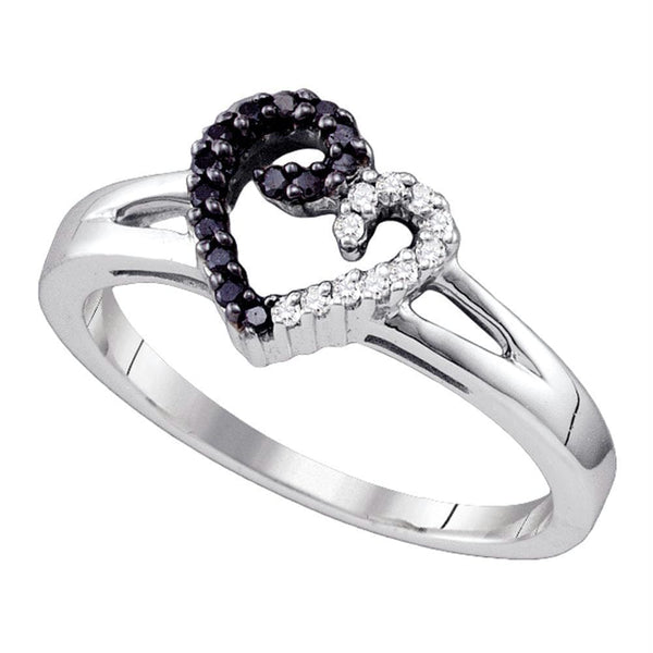 Sterling Silver G&D Sterling Silver Black Color Enhanced White Diamond Heart Love Ring 1/6 Cttw - FREE Shipping (US/CAN) Size 5 JadeMoghul