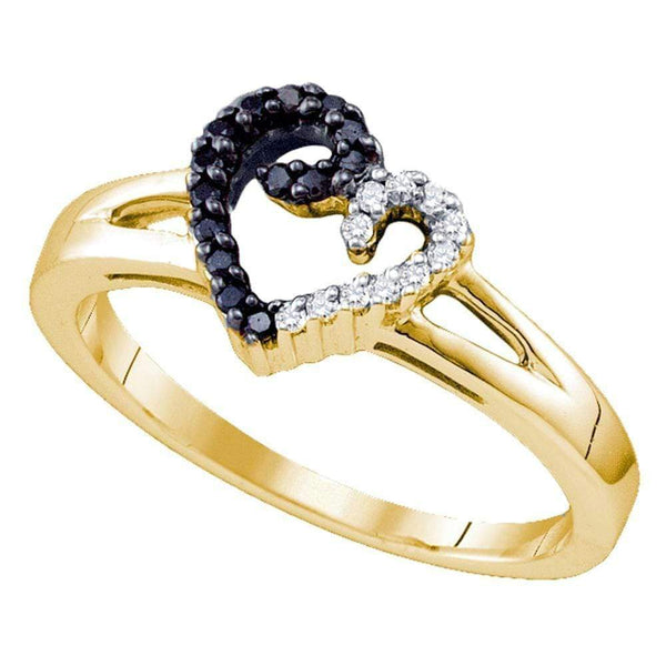 Sterling Silver G&D Sterling Silver Black Color Enhanced White Diamond Yellow-tone Heart Love Ring 1/6 Cttw - FREE Shipping (US/CAN) JadeMoghul