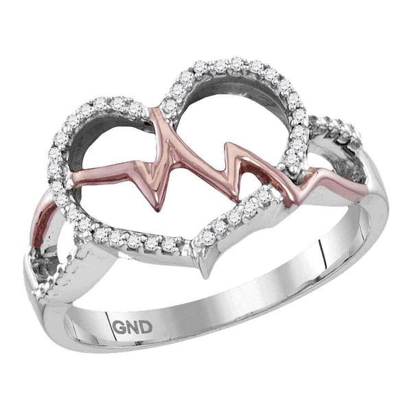 Sterling Silver G&D Sterling Silver Rose-tone Women's Round Diamond Heart Heartbeat Love Ring 1/10 Cttw - FREE Shipping (US/CAN) JadeMoghul