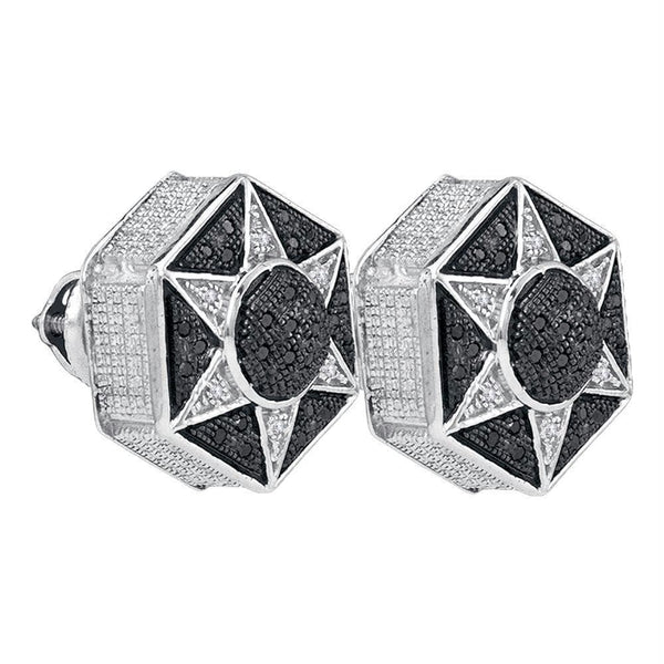 Sterling Silver G&D Sterling Silver Round Black Color Enhanced Diamond Hexagon Star Cluster Earrings 1-5 Cttw - FREE Shipping (USA/CAN) JadeMoghul
