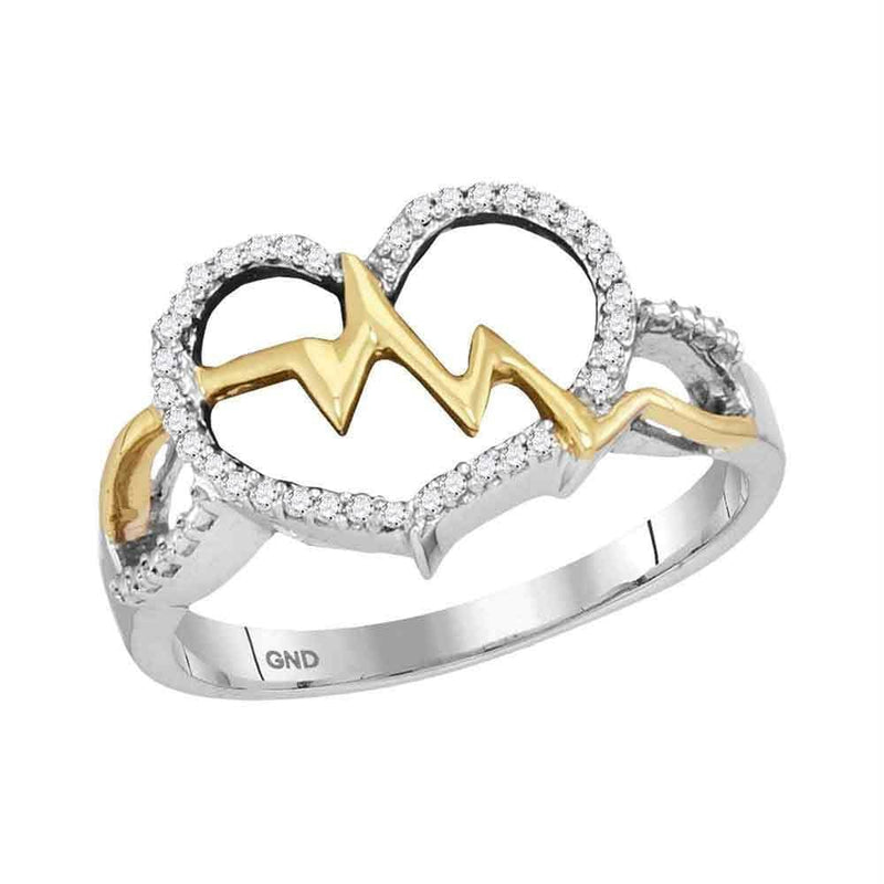 Sterling Silver G&D Sterling Silver Two-tone Women's Round Diamond Heartbeat Heart Ring 1/10 Cttw - FREE Shipping (US/CAN) JadeMoghul