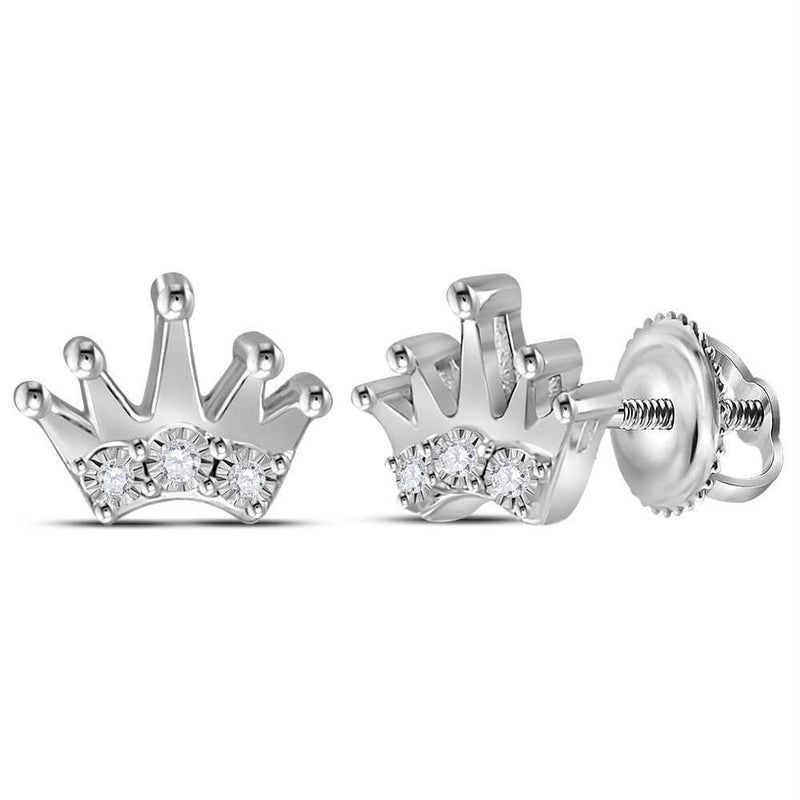 Sterling Silver G&D Sterling Silver Unisex Round Diamond Crown Stud Earrings 1-20 Cttw JadeMoghul Inc. 