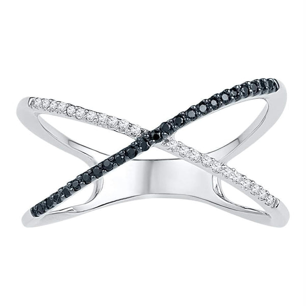 Sterling Silver G&D Sterling Silver Women's Black Color Enhanced Diamond Crossover Band Ring Slender 1/6 Cttw - FREE Shipping (US/CAN) JadeMoghul