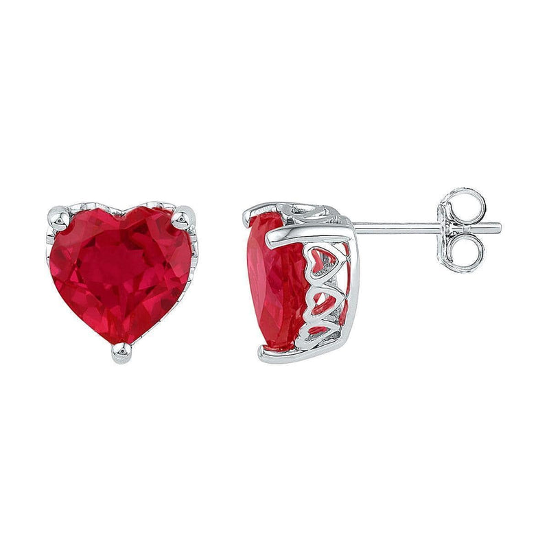 Sterling Silver G&D Sterling Silver Women's Heart Lab-Created Ruby Solitaire Heart Stud Earrings 7.00 Cttw - FREE Shipping (US/CAN) JadeMoghul