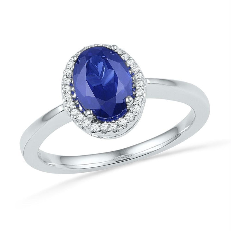 Sterling Silver G&D Sterling Silver Women's Oval Lab-Created Blue Sapphire Solitaire Diamond Ring 1-1/4 Cttw - FREE Shipping (US/CAN) JadeMoghul