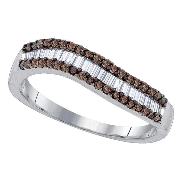 Sterling Silver G&D Sterling Silver Women's Round Baguette Cognac-brown Color Enhanced Diamond Band Ring 5-8 Cttw - FREE Shipping (US/CAN) JadeMoghul