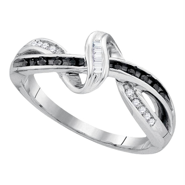 Sterling Silver G&D Sterling Silver Women's Round Black Color Enhanced Diamond Crossover Strand Band 1/6 Cttw - FREE Shipping (US/CAN) JadeMoghul