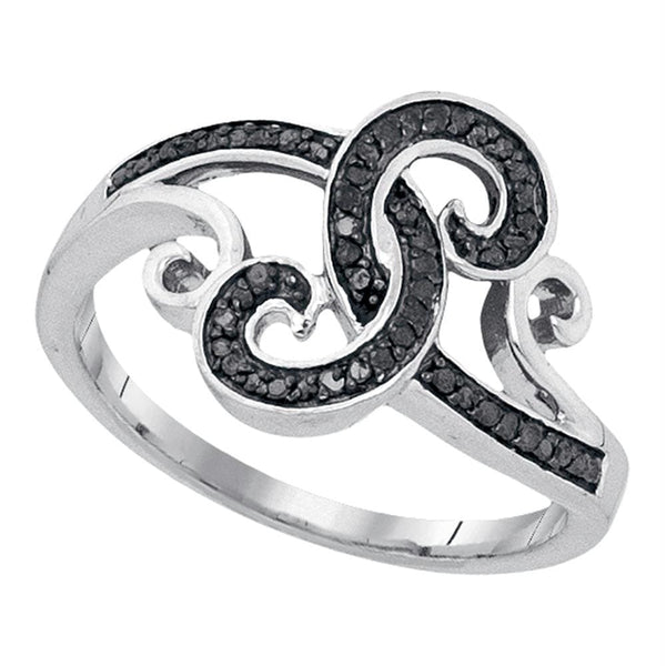 Sterling Silver G&D Sterling Silver Women's Round Black Color Enhanced Diamond Curl Swirl Cocktail Ring 1-5 Cttw - FREE Shipping (US/CAN) JadeMoghul