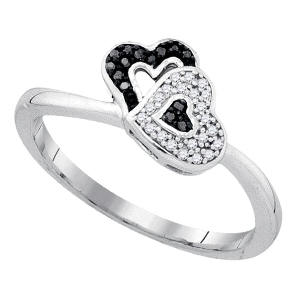 Sterling Silver G&D Sterling Silver Women's Round Black Color Enhanced Diamond Double Heart Ring 1/12 Cttw - FREE Shipping (US/CAN) JadeMoghul