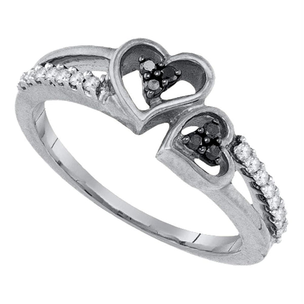 Sterling Silver G&D Sterling Silver Women's Round Black Color Enhanced Diamond Double Heart Ring 1/5 Cttw - FREE Shipping (US/CAN) JadeMoghul