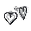 Sterling Silver G&D Sterling Silver Women's Round Black Color Enhanced Diamond Double Heart Stud Earrings 1-20 Cttw - FREE Shipping (USA/CAN) JadeMoghul