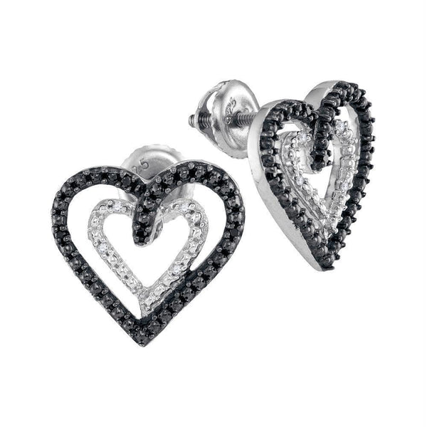Sterling Silver G&D Sterling Silver Women's Round Black Color Enhanced Diamond Double Heart Stud Earrings 1-20 Cttw - FREE Shipping (USA/CAN) JadeMoghul