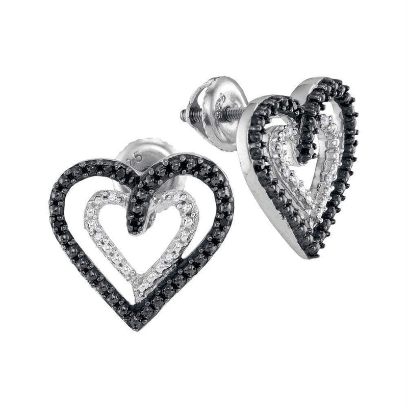 Sterling Silver G&D Sterling Silver Women's Round Black Color Enhanced Diamond Double Heart Stud Earrings 1-20 Cttw - FREE Shipping (USA/CAN) JadeMoghul