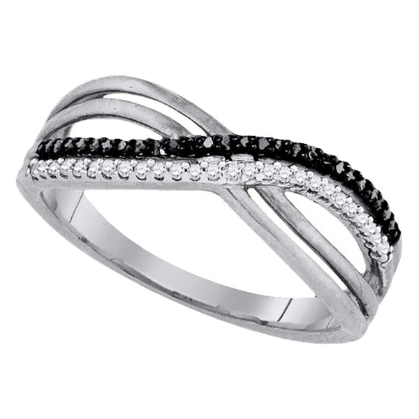 Sterling Silver G&D Sterling Silver Women's Round Black Color Enhanced Diamond Double Row Crossover Band 1/6 Cttw - FREE Shipping (US/CAN) JadeMoghul