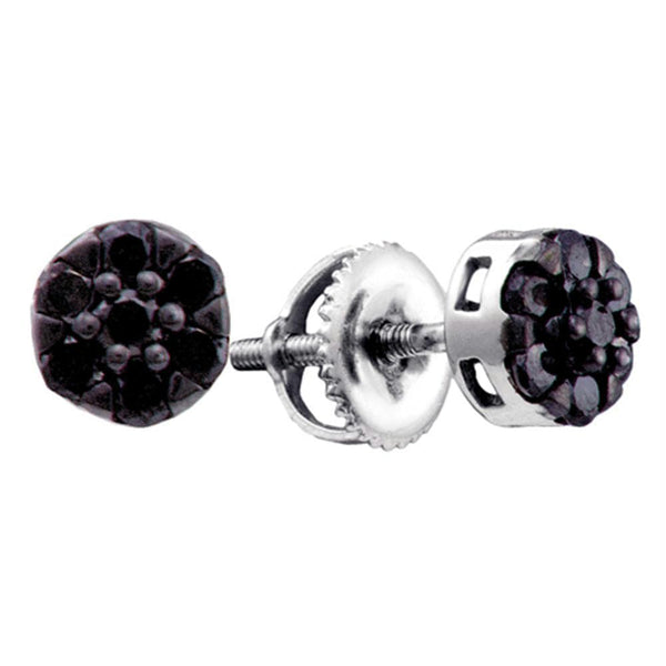 Sterling Silver G&D Sterling Silver Women's Round Black Color Enhanced Diamond Flower Cluster Earrings 1-6 Cttw - FREE Shipping (US/CAN) JadeMoghul