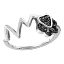 Sterling Silver G&D Sterling Silver Women's Round Black Color Enhanced Diamond Heartbeat Heart Band Ring 1/8 Cttw - FREE Shipping (US/CAN) JadeMoghul