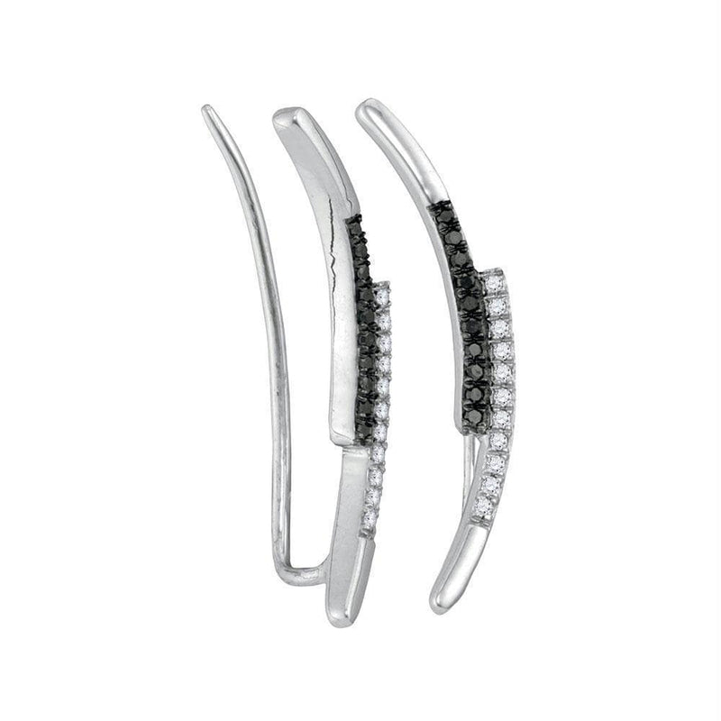 Sterling Silver G&D Sterling Silver Women's Round Black Color Enhanced Diamond Slender Climber Earrings 1-6 Cttw - FREE Shipping (USA/CAN) JadeMoghul