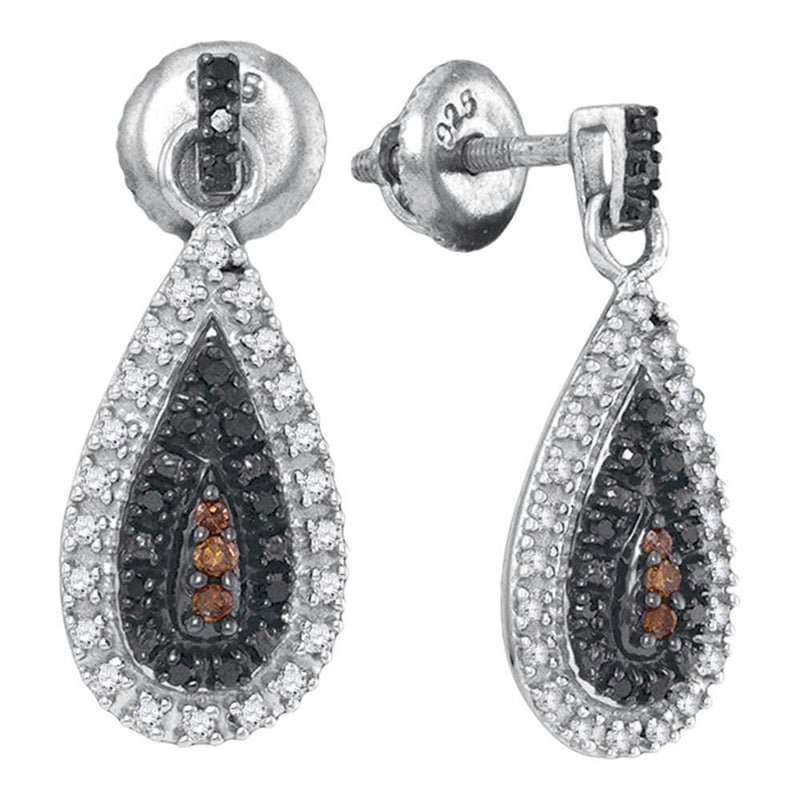 Sterling Silver G&D Sterling Silver Women's Round Black Color Enhanced Diamond Teardrop Dangle Earrings 1-3 Cttw - FREE Shipping (US/CAN) JadeMoghul