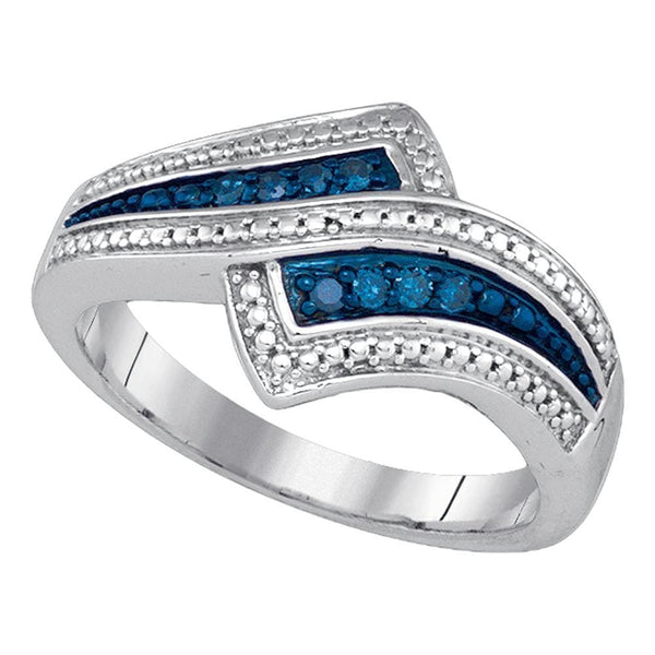 Sterling Silver G&D Sterling Silver Women's Round Blue Color Enhanced Diamond Bypass Milgrain Band Ring 1/10 Cttw - FREE Shipping (US/CAN) JadeMoghul