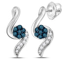 Sterling Silver G&D Sterling Silver Women's Round Blue Color Enhanced Diamond Cluster Stud Earrings 1-5 Cttw - FREE Shipping (USA/CAN) JadeMoghul