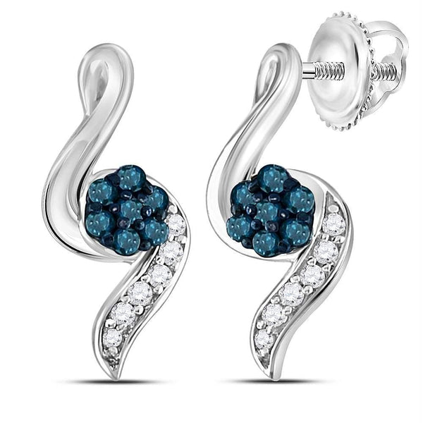 Sterling Silver G&D Sterling Silver Women's Round Blue Color Enhanced Diamond Cluster Stud Earrings 1-5 Cttw - FREE Shipping (USA/CAN) JadeMoghul