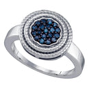 Sterling Silver G&D Sterling Silver Women's Round Blue Color Enhanced Diamond Concentric Milgrain Cluster Ring 1/4 Cttw - FREE Shipping (US/CAN) JadeMoghul