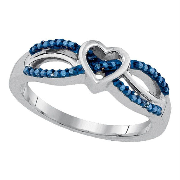 Sterling Silver G&D Sterling Silver Women's Round Blue Color Enhanced Diamond Double Row Heart Ring 1-10 Cttw - FREE Shipping (US/CAN) JadeMoghul