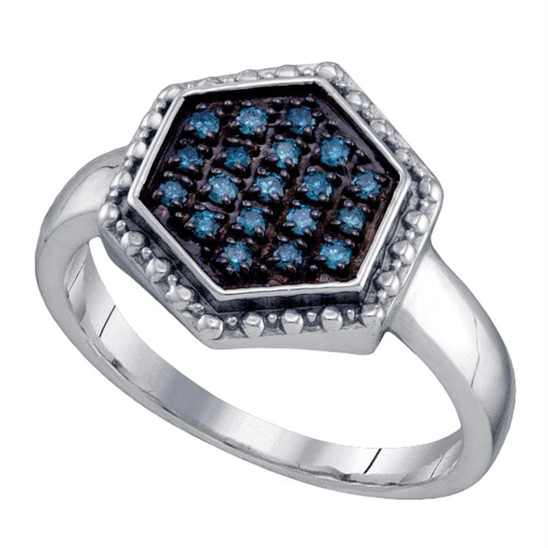 Sterling Silver G&D Sterling Silver Women's Round Blue Color Enhanced Diamond Hexagon Cluster Ring 1/5 Cttw - FREE Shipping (USA/CAN) JadeMoghul