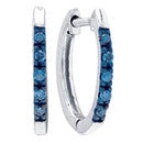 Sterling Silver G&D Sterling Silver Women's Round Blue Color Enhanced Diamond Hoop Earrings 1-10 Cttw - FREE Shipping (US/CAN) JadeMoghul