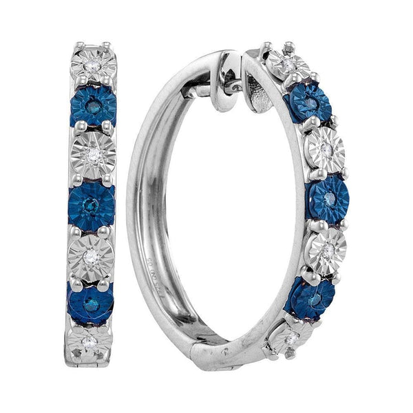 Sterling Silver G&D Sterling Silver Women's Round Blue Color Enhanced Diamond Hoop Earrings 1-10 Cttw - FREE Shipping (USA/CAN) JadeMoghul