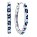 Sterling Silver G&D Sterling Silver Women's Round Blue Color Enhanced Diamond Hoop Earrings 1-4 Cttw - FREE Shipping (US/CAN) JadeMoghul