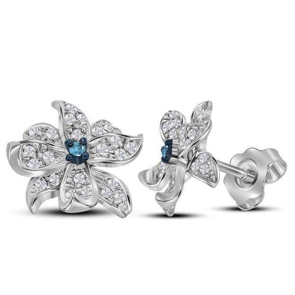 Sterling Silver G&D Sterling Silver Women's Round Blue Color Enhanced Diamond Pinwheel Stud Earrings 1-5 Cttw - FREE Shipping (USA/CAN) JadeMoghul