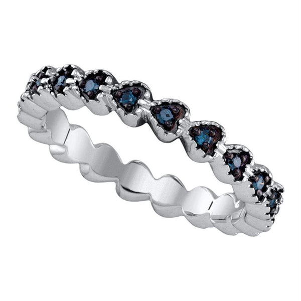 Sterling Silver G&D Sterling Silver Women's Round Blue Color Enhanced Diamond Single Row Heart Band 1-4 Cttw - FREE Shipping (US/CAN) JadeMoghul