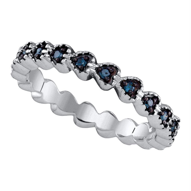 Sterling Silver G&D Sterling Silver Women's Round Blue Color Enhanced Diamond Single Row Heart Band 1-4 Cttw - FREE Shipping (US/CAN) JadeMoghul