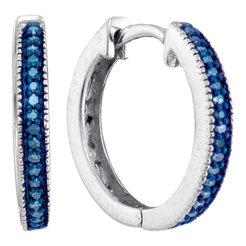 Sterling Silver G&D Sterling Silver Women's Round Blue Color Enhanced Diamond Single Row Hoop Earrings 1-10 Cttw - FREE Shipping (USA/CAN) JadeMoghul