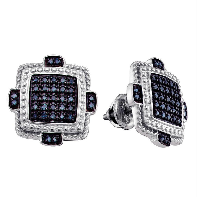 Sterling Silver G&D Sterling Silver Women's Round Blue Color Enhanced Diamond Square Cluster Earrings 3-8 Cttw - FREE Shipping (US/CAN) JadeMoghul