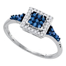 Sterling Silver G&D Sterling Silver Women's Round Blue Color Enhanced Diamond Square Cluster Ring 1-3 Cttw - FREE Shipping (US/CAN) JadeMoghul