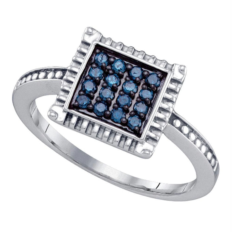 Sterling Silver G&D Sterling Silver Women's Round Blue Color Enhanced Diamond Square Ring 1/4 Cttw - FREE Shipping (USA/CAN) JadeMoghul