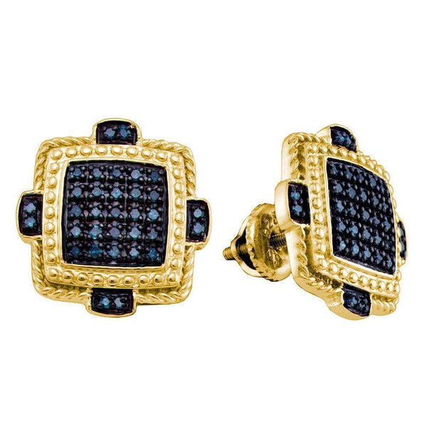 Sterling Silver G&D Sterling Silver Women's Round Blue Color Enhanced Diamond Square Yellow-tone Cluster Earrings 3-8 Cttw - FREE Shipping (USA/CAN) JadeMoghul