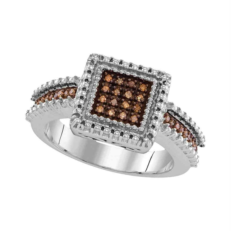 Sterling Silver G&D Sterling Silver Women's Round Brown Color Enhanced Diamond Square Cluster Ring 1/6 Cttw - FREE Shipping (US/CAN) JadeMoghul