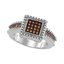 Sterling Silver G&D Sterling Silver Women's Round Brown Color Enhanced Diamond Square Cluster Ring 1/6 Cttw - FREE Shipping (US/CAN) JadeMoghul