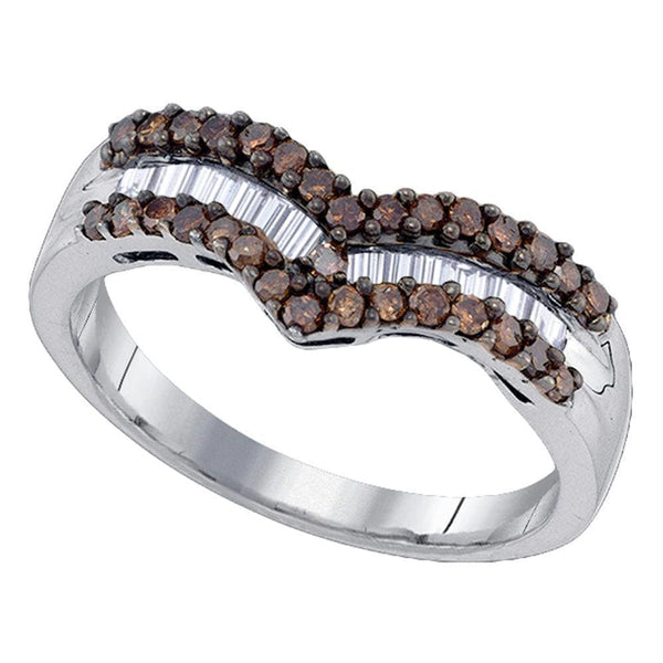 Sterling Silver G&D Sterling Silver Women's Round Cognac-brown Color Enhanced Diamond Chevron Band Ring 1-2 Cttw - FREE Shipping (US/CAN) JadeMoghul