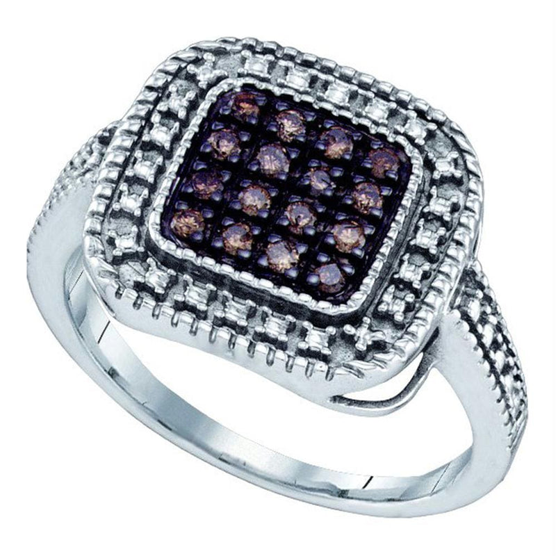 Sterling Silver G&D Sterling Silver Women's Round Cognac-brown Color Enhanced Diamond Framed Cluster Ring 1/5 Cttw - FREE Shipping (USA/CAN) JadeMoghul