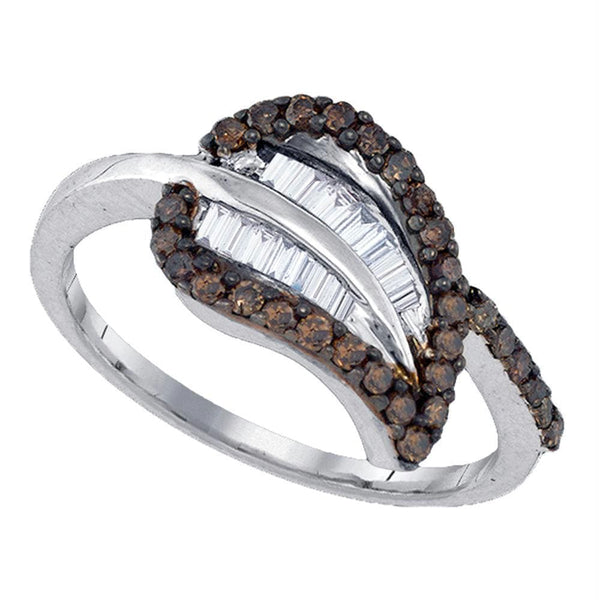 Sterling Silver G&D Sterling Silver Women's Round Cognac-brown Color Enhanced Diamond Leaf Petal Cluster Ring 3/8 Cttw - FREE Shipping (US/CAN) JadeMoghul